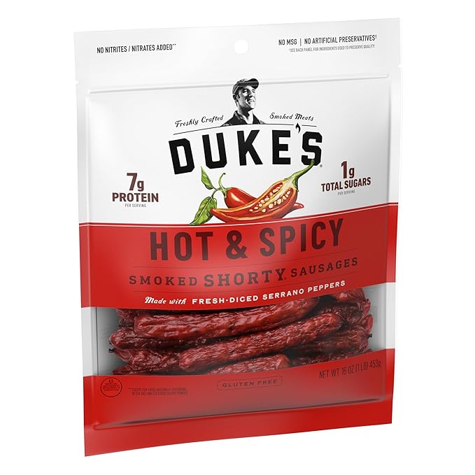 Duke's Pork Hot & Spicy Smoked Shorty Sausages, 7g Protein Per Serving, 16 oz.