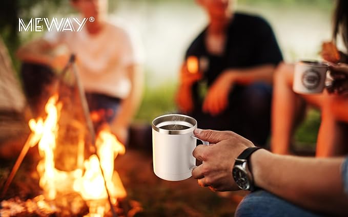 MEWAY 12oz Coffee Mug With Handle 2 Pack Bulk,Stainless Steel Insulated Travel Tumblers With Sliding Lid,Double Wall Vacuum Camping Cup for Hot & Cold Drinks Tea (White,Set of 2)