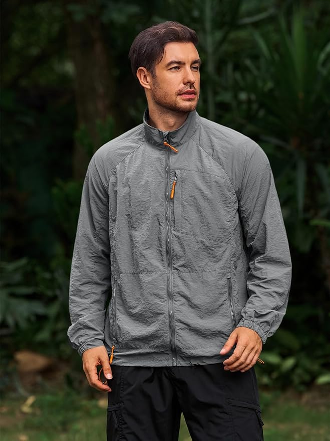 Yousify Mens Lightweight Jacket Windbreaker Full Zip Long Sleeve Outdoor Athletic Jackets for Hiking