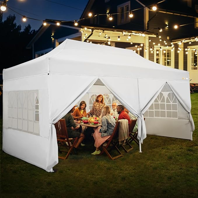 HOTEEL 10x20 Heavy Duty Pop Up Canopy Tent with Sidewalls, Commercial Outdoor Canopy Tents for Parties Event Wedding with Roller Bag, Waterproof & UV 50+, Upgraded Thickened Hexagonal Legs, White