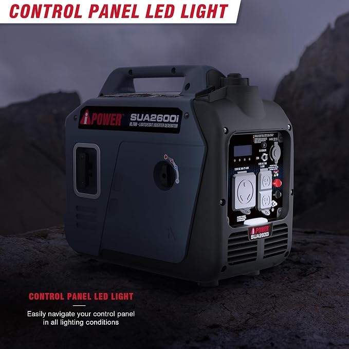 A-iPower Quiet Inverter Generator, 2600W RV Ready, EPA & CARB Compliant CO Sensor, Portable Ultra-Light Weight For Backup Home Use, Tailgating & Camping (SUA2600i)