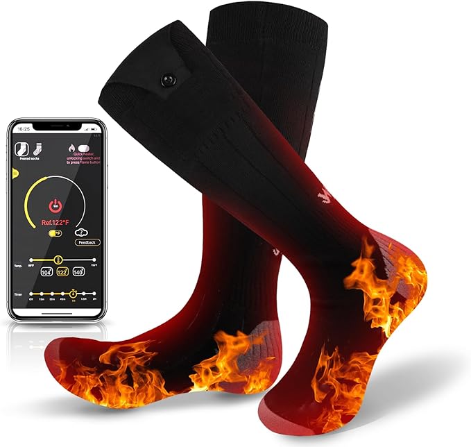 Heated Socks for Men Women, Rechargeable Electric Heated Socks, 5000mAh Washable Heated Socks, Long Life Up to 150 ℉, Large Heating Area Foot Warmer for Outdoor Work Skiing Camping Fishing Hunting