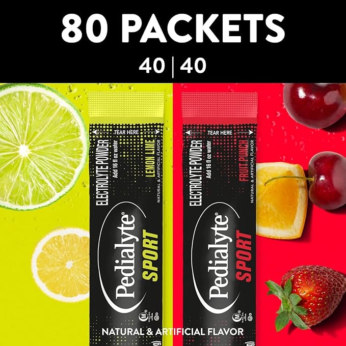 Pedialyte Sport Electrolyte Powder Packets Hydration Station, Variety Pack, 80 count