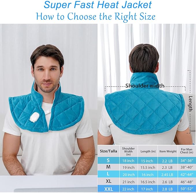 Electric Heating Pad for Neck and Shoulders, Shoulder Heating Pads, Weighted Neck Heating Pad for Pain Relief, 6 Heat Settings Far Infrared Heated Pad with Auto Off (Blue M)