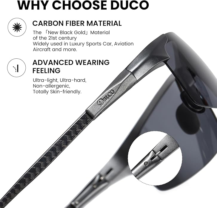 DUCO Mens Sunglasses Polarized Sports Fishing Running Driving Carbon Fiber Sunglasses for Men UV400 Protection DC8277