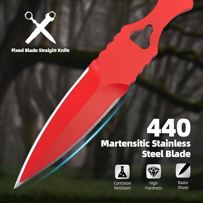 XXOK Actical Knife Portable Knife 7.0 Inch 440C Fixed Blade Knives Outdoor camping portable straight knife with protective cover available in red and green colors (red)