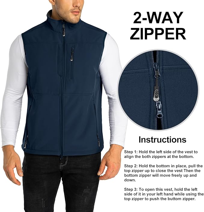 33,000ft Men's Lightweight Softshell Vest Outerwear Zip Up Fleece Lined Windproof Sleeveless Jacket for Golf Running Hiking