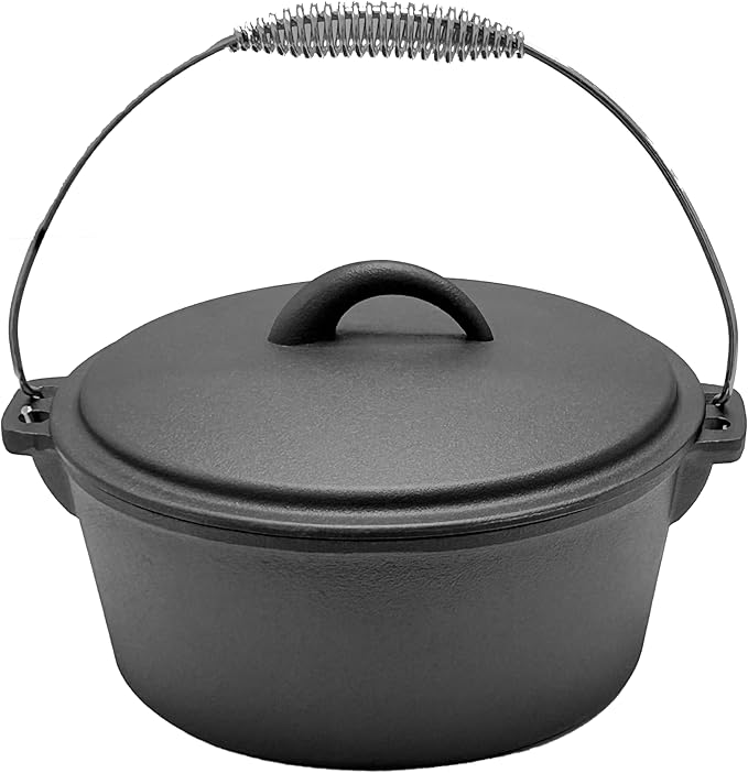 Cuisiland 4.5QT Cast Iron Dutch Oven with Dome Lid & Bail Handle – Pre-Seasoned Campfire Pot for Outdoor Cooking, Baking, Braising & Stews – Heavy-Duty, Even-Heat Casserole Pot for Camping & Home Use