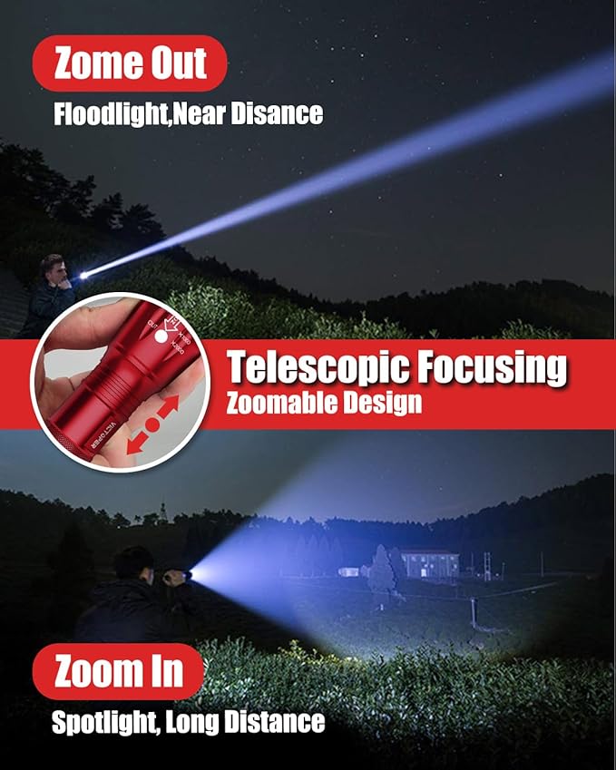 Victoper LED Flashlight 2 Pack Red, Bright High Lumens Tactical Flashlights High Lumens with 5 Modes, Waterproof Zoomable Flash Light for Outdoor, Gifts for Father's Day Camping Essentials Gear