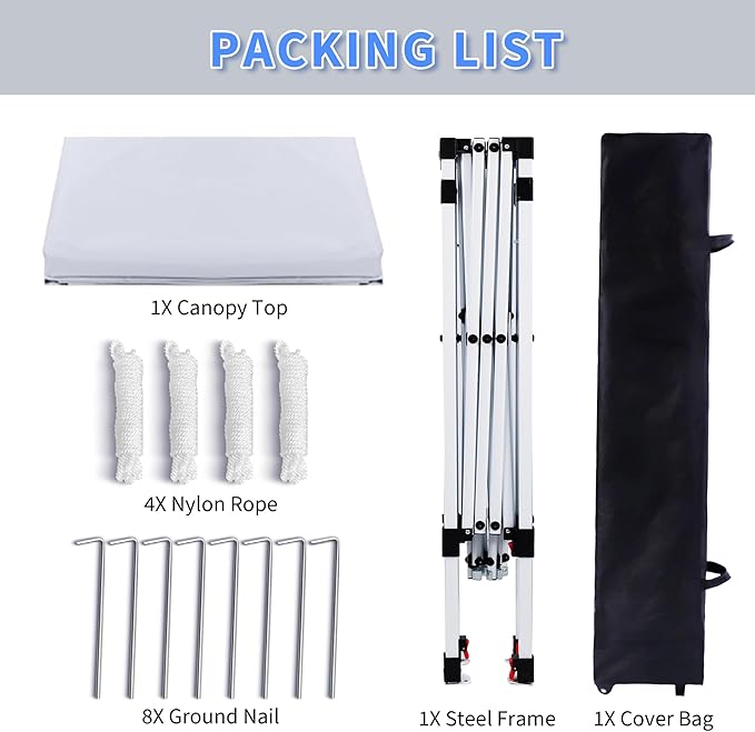 Pop Up Canopy Tent 8X8 FT,Easy Set-up Sade,Instant Shelter w/Canopy Cover,4 Ropes,Adjustable Straight Leg Heights Canopies,Outdoor Patio Tents for Parties,Commercial,Silver White