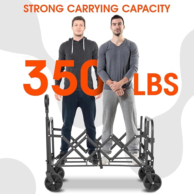 Folding Camping Wagon with Extended Tailgate, Portable Lightweight Utility Cart with Wheels, 350LBS Capacity Collapsible Beach Wagon for Outdoor, Groceries, Picnic, Travel - Compact & Easy Storage