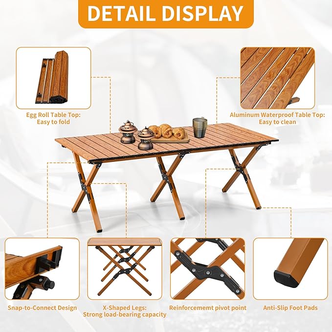 BOOSDEN Portable Folding Camping Table, Outdoor Low Picnic Table, Aluminum Roll-up Camping Table with Carry Bag, Lightweight Foldable Camp Table for Beach,Party, Patio, BBQ, Travel, Backyard