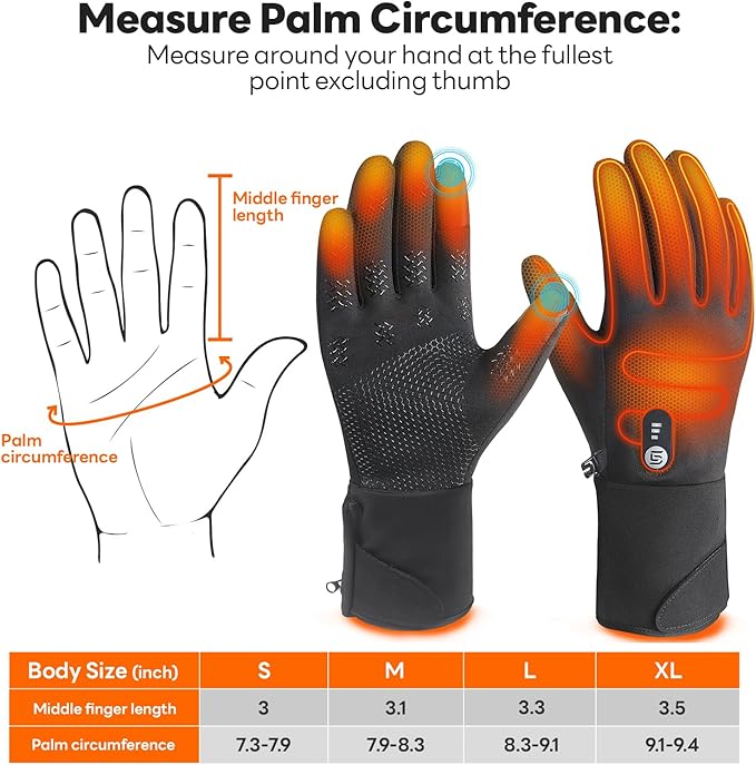 JS LifeStyle Heated Gloves for Men Women HG02,7.4V 3000mAh Rechargeable Battery Soft with Touch Screen and Light-Off Design for Winter Driving Cycling Motorcycle