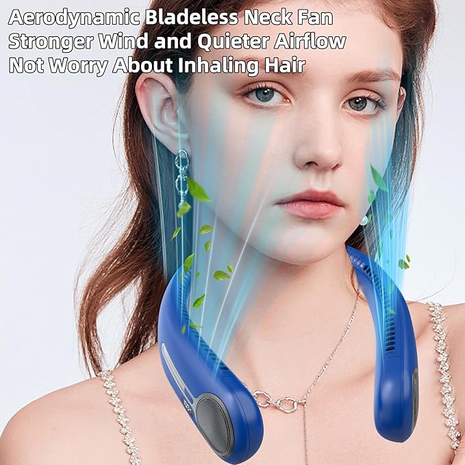 Portable Neck Fan,Gift Ideas,Personal Wearable Bladeless Fan,360° Cooling,LED Display,4-Speeds,6000mAh Rechargeable,Powerful Wind,Outdoor Travel Camping,Birthday Gifts for Men Women Dad Mom (Navy)
