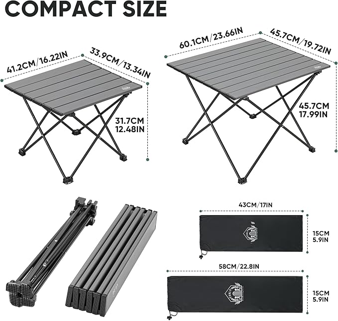 Portable Folding Camping Table, Small Compact Aluminum Beach Picnic Table, Lightweight Collapsible Outdoor Camp Tables That Folds & Rolls Up, Beach Gear Essentials Camp Accessories, Grey