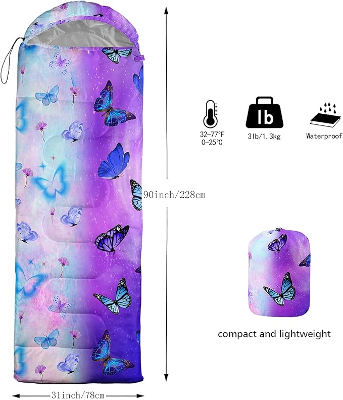 AILONEN Outer Space Astronaut Camping Sleeping Bags,Lightweight & Waterproof,3 Season Warm & Cool Weather,Cartoon Sleeping Bags for Kids,Boys Girls Travelling,Outdoors