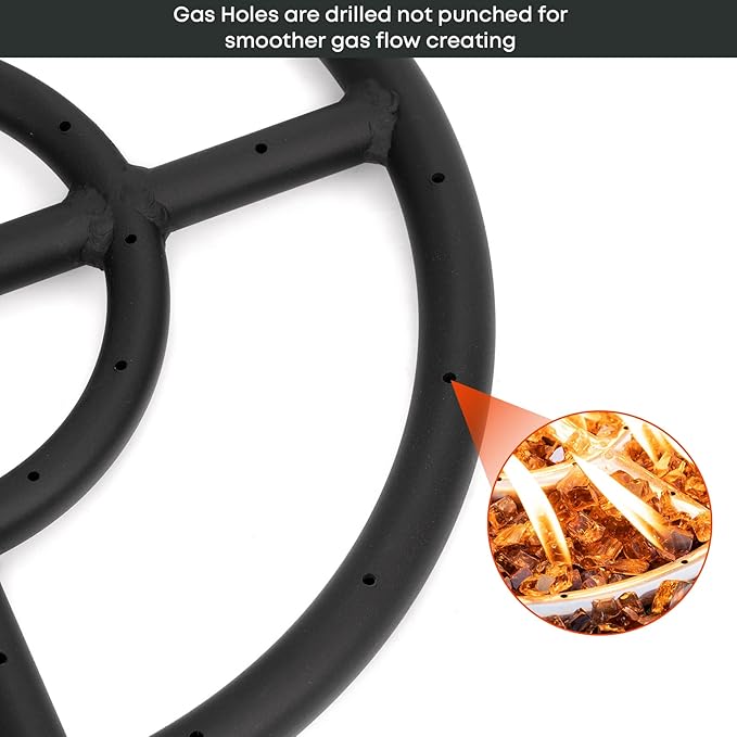 Stanbroil 18 Inch Round Fire Pit Burner Ring for Natural Gas & Propane - Black Steel for Indoor & Outdoor Fireplace, BTU 147,000 Max