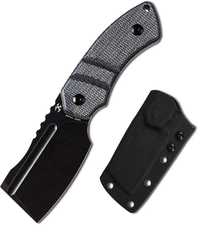 KANSEPT Knives Korvid S Fixed blade Hunting Camping Hiking Knife with 2.9''14C28N Cleaver Fixed Blade and Black Micarta Handle, Kydex Sheath for Men Women Everyday Carry G2030A1