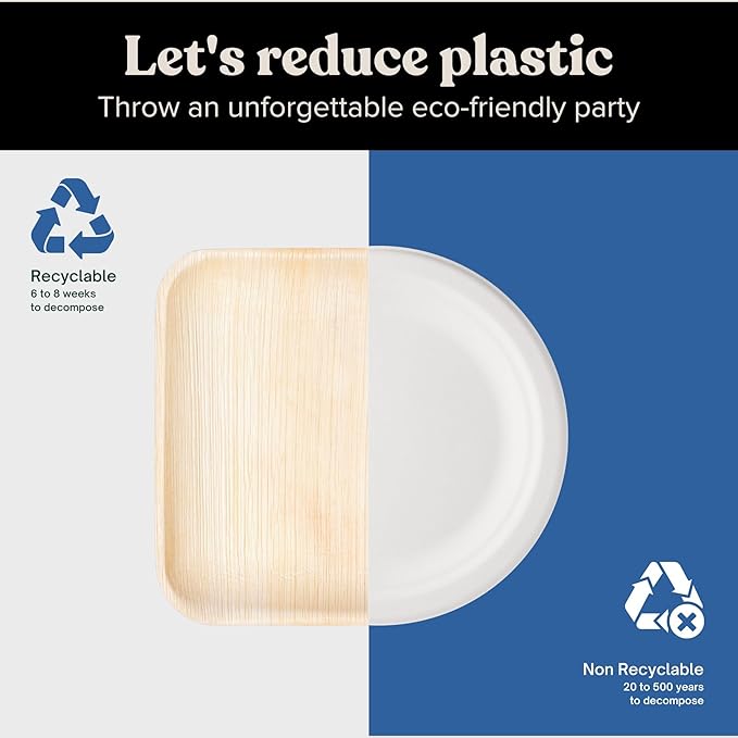 Luxe Designs Palm Leaf Plate - Eco-Friendly Disposable Dinnerware - Heavy-Duty Compostable & Biodegradable - Microwave & Oven Safe - 8" Set of 50
