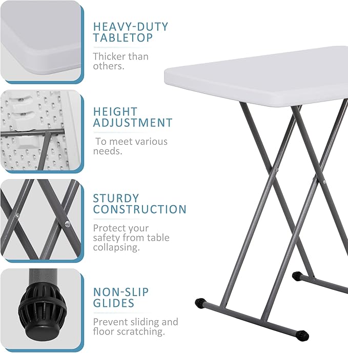 SUPER DEAL 2.5 Foot Plastic Folding Table, Indoor Outdoor Portable Heavy Duty Adjustable Height Kitchen or Camping Barbecues Picnic Party Table, White