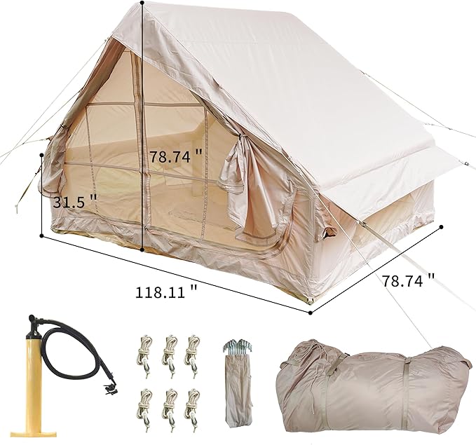 Inflatable Tents for Camping, Portable 4-6 Person Camping Tent with Pump, Easy Setup Waterproof Outdoor Blow Up Tent, 12 Mesh Window, Backpacking Tent for Family Camping Hiking Parties, Double Layer