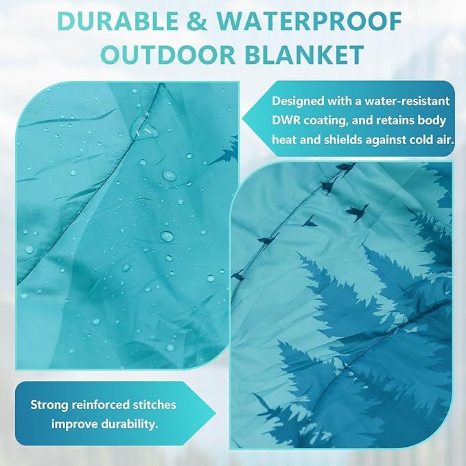 Camping Outdoor Blanket, Ultralight Down Alternative Printed Travel Camp Blankets for Sleeping Packable Waterproof Puffy Camping Quilt for Hammock Hiking Picnic Stadium Beach Cold Weather 55"x78.8"