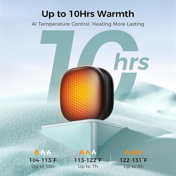 Pocket Size Hand Warmers Rechargeable 2 Pack, Heat for 10 Hours AI Smart Chips Ultrathin Electric Handwarmers with 4000mAh, Portable Electric Hand Warmer, Hunting Camping Hiking Men Womens Gifts