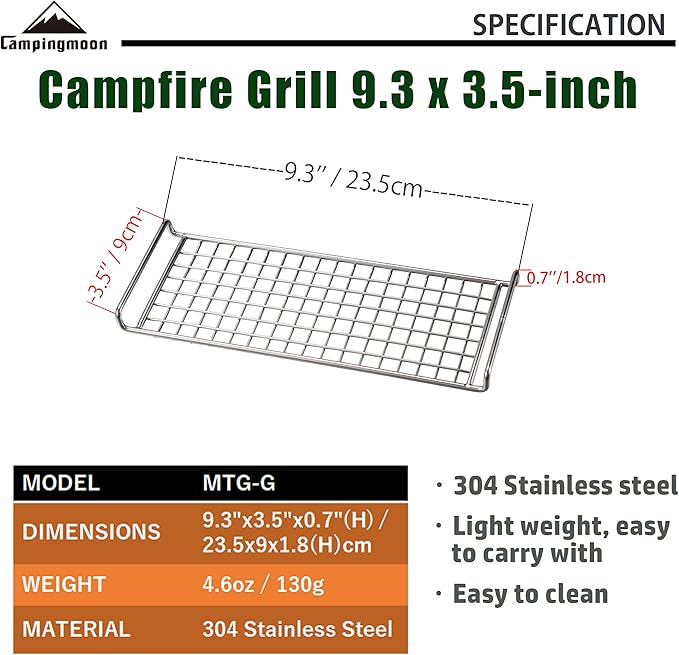 CAMPINGMOON 304 Stainless Steel Cooking Grates for Camping Stove Grill Campfire Open Fire MTG-G,MTG-2G,MTG-JS,MTG-JL
