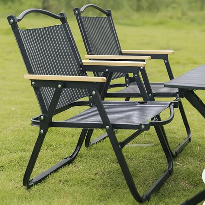 2-Pack Portable Folding Fishing Chair with Thickened Steel Frame, Solid Wood Armrests & Teslin Fabric - Lightweight Collapsible for Hiking, Beach, Backpacking & Picnic