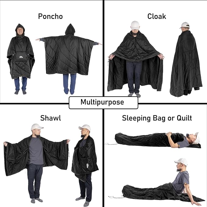 iClimb Hooded 3M Thinsulate Insulation Warm Camping Blanket Wearable Poncho Ultralight Compact