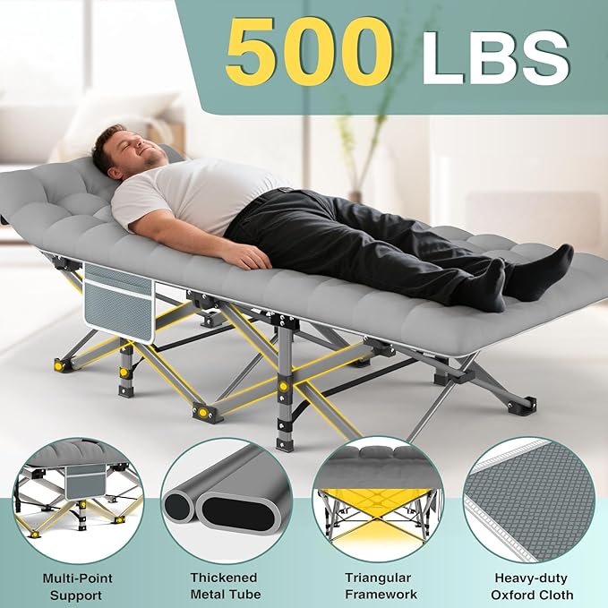 ZENPETIO 28In Folding Camping Cot for Adult, Portable Sleeping Cot with Mattress, Outdoor Heavy Duty Cot Bed for Camp with Carry Bag for Home, Office, Camp, Travel, Vacation(Max Loading 500lbs)