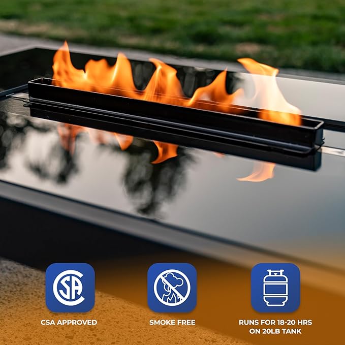 Outland Living Nelson Coffee Fire Pit Table - 45" Outdoor Propane Fire Table, Tempered Glass Top & Powder-Coated Steel Frame