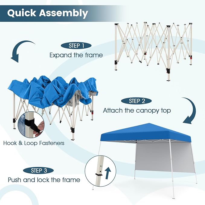 Tangkula 10x10 FT Pop Up Canopy with Sidewall, UPF 50+ Easy Setup Outdoor Tent with Backpack, 4 Stakes, Portable Heavy-Duty Canopy Tent for Party Events Camping Picnic, 10x10 Base, 8x8 Top