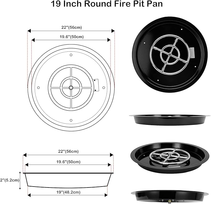 Stanbroil 19-Inch Round Fire Pit Burner Pan, Drop-in Gas Firepit Insert for DIY Fire Pit Table, Porcelain Steel, BTU 92,000 Max