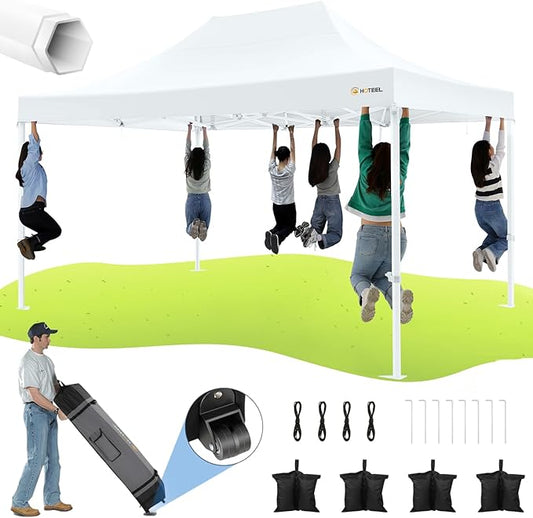 HOTEEL 10x15 Heavy Duty Pop Up Canopy Tent for Parties Event Wedding Commercial Instant Canopy Portable Shelter Folding with Roller Bag, Waterproof UV Resistant, Upgraded Thick Hexagonal Legs, White