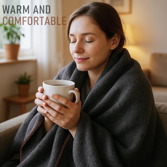 Military Wool Blanket: Warm, Thick & Washable - Perfect for Outdoors, Camping, Stadium, Picnics, Travel, Car & Bushcraft Survival Kits - Large 59" x 79" (3.1 lbs), Dark Grey