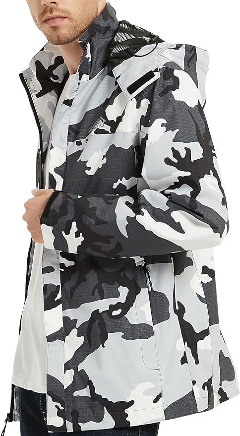 OTU Men's Lightweight Waterproof Hooded Rain Jacket Outdoor Raincoat Shell Jacket for Hiking Travel