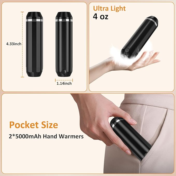 3-in-1 Magnetic Hand Warmers Rechargeable 2 Pack, 10000mAh Portable Electric Hand Warmer, AI Smart Chips 18 Hrs Long Heat, Reusable USB Heater for Hunting, Camping, Christmas Essentials, Women, Men