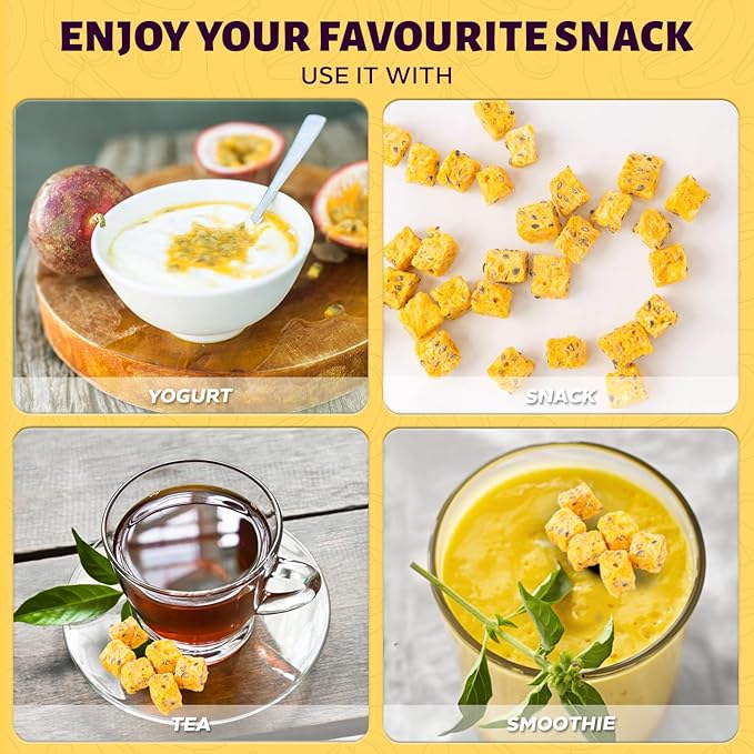 DARLAC FARMS Freeze Dried Passion Fruit Cubes, 2 Oz x Pack 6, No Sugar Added, Healthy Fruit Snacks for Kids, Adults & All Ages, Premium Organic Crispy Crunchy Snacks, Tea, Baking, Smoothie, Yogurt