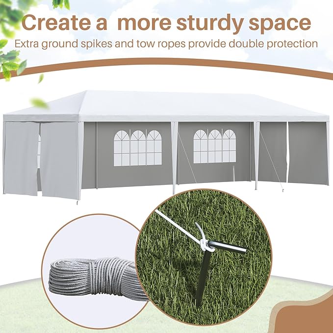 Greesum 10x30 Outdoor Canopy, Gazebo Shelter with 8 Side Removable Walls, Waterproof Shelter for Party Wedding BBQ Events, White