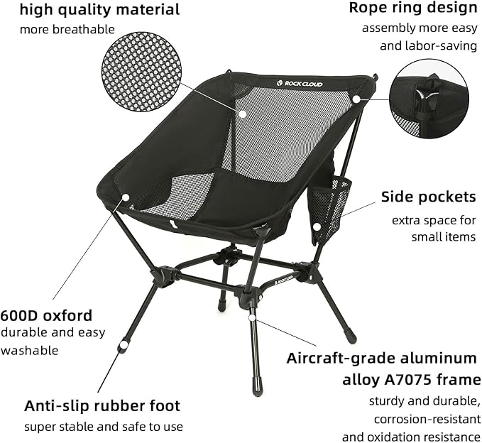 ROCK CLOUD Portable Camping Chair Ultralight Folding Chairs Outdoor for Camp Hiking Backpacking Lawn Beach Sports