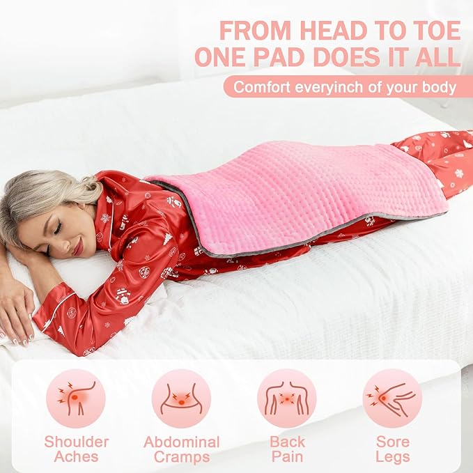 Heating Pad for Back & Period Cramps Relief, Electric Heat Pad for Neck and Shoulder, 9 Adjustable Heat, Machine Washable,Birthday Christmas Gifts for Women Men Mom Dad (Pink+Grey, 12" x 24")