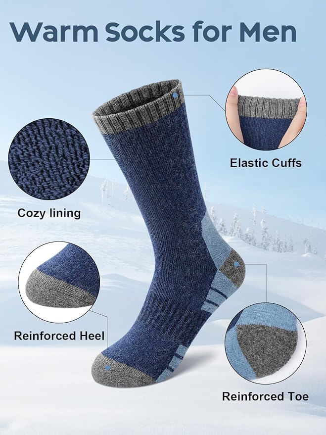 Senker Fashion Merino Wool Hiking Socks for Men, Warm Crew Socks W/Cushion Moisture Wicking for Trekking Work Outdoor