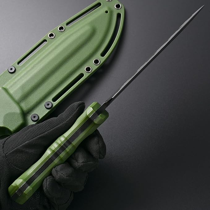 GTK7 Fixed Blade Knife DC53 Steel Blade Full Tang Nylon Fiberglass Handle EDC Fixed Knifes for Outdoor Camping Hunting (green)