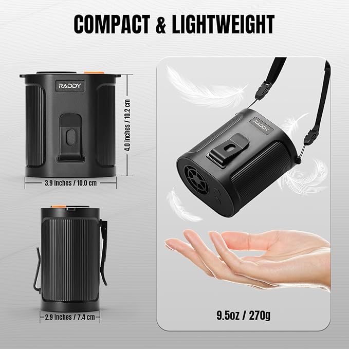 Raddy CF6 Portable Waist Fan with Cooling Mist, Rechargeable Personal Neck Fan, Hands-Free Clip Belt Fan with 14500RPM Strong Airflow, 5 Speeds, 18H Runtime for Camping, Outdoor, Travel