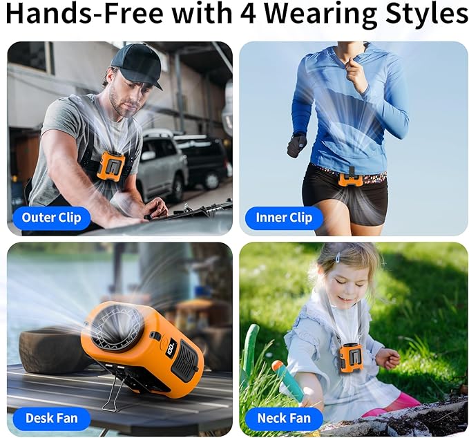 Socool Portable Waist Fan Clip on Wearable Belt, Mini Personal Fans Rechargeable, 4 Speeds 13000RPM, 25H Cooling Shirt Fan Battery Operated, Neck Fan Hanging for Outdoor Camping Travel Jobsite