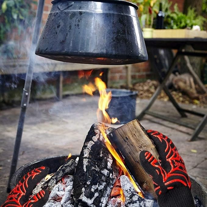 GRILL HEAT AID BBQ Grill Gloves Heat Proof for Grilling โ Fireproof 1472ยฐF Heat-Resistant Grill Mitts for Outdoor Barbecue and Smoker, Campfire, Fire Pit, Oven Glove with Fingers for Baking Pizza