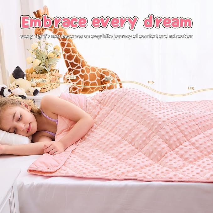 Weighted Blanket Kids (7lbs, 40"x60" Throw Size) - Breathable Minky Heavy Blanket for 60-90lbs with Premium Glass Beads - Soft Thick Blankets for All-Season Sleeping Comforter - Pink