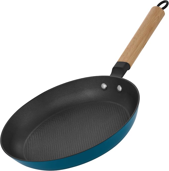 YUTANN 12" Non-stick Cast Iron Skillet,Enameled Pre-seasoned Frying Pan with Detachable Wooden Handle,Lightweight,Non-toxic,Dishwasher Oven Safe (500°F)