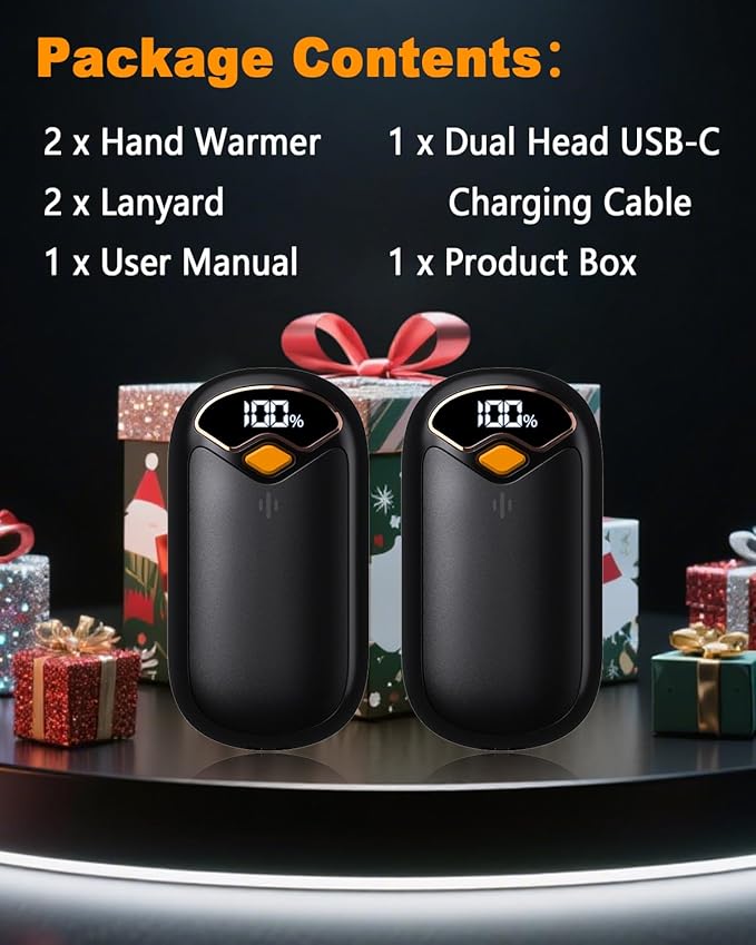 Hand Warmers Rechargeable - Electric Hand Warmer Rechargeable 2 Pack, LED Digital Display, 4 Heat Levels Reusable, USB-C, Magnetic Portable Handwarmers for Golf/Camping/Hunting, Gift for Women, Men